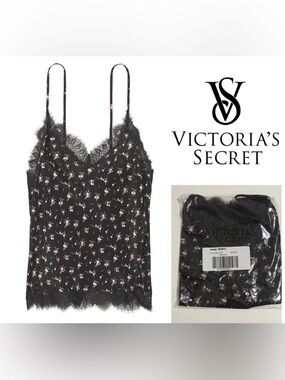🆕VICTORIA’S SECRET - S - NWT - BLACK FLORAL SILKY CAMI / CAMISOLE TANK TOP